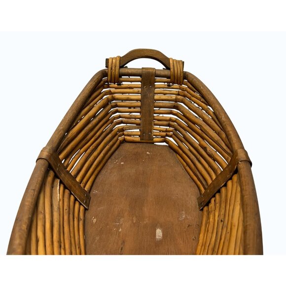 Vintage French Farmhouse Large Wicker Reed Harvest Basket With Handles 18" x 6.5 - Picture 5 of 9